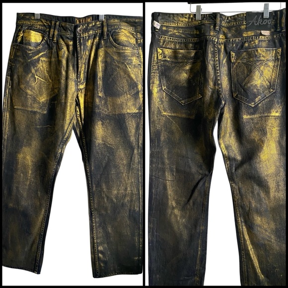 New Rare Rapper TI Akoo Y2K Gold Metallic and Black HipHop Streetwear Jeans 38 - Picture 2 of 15